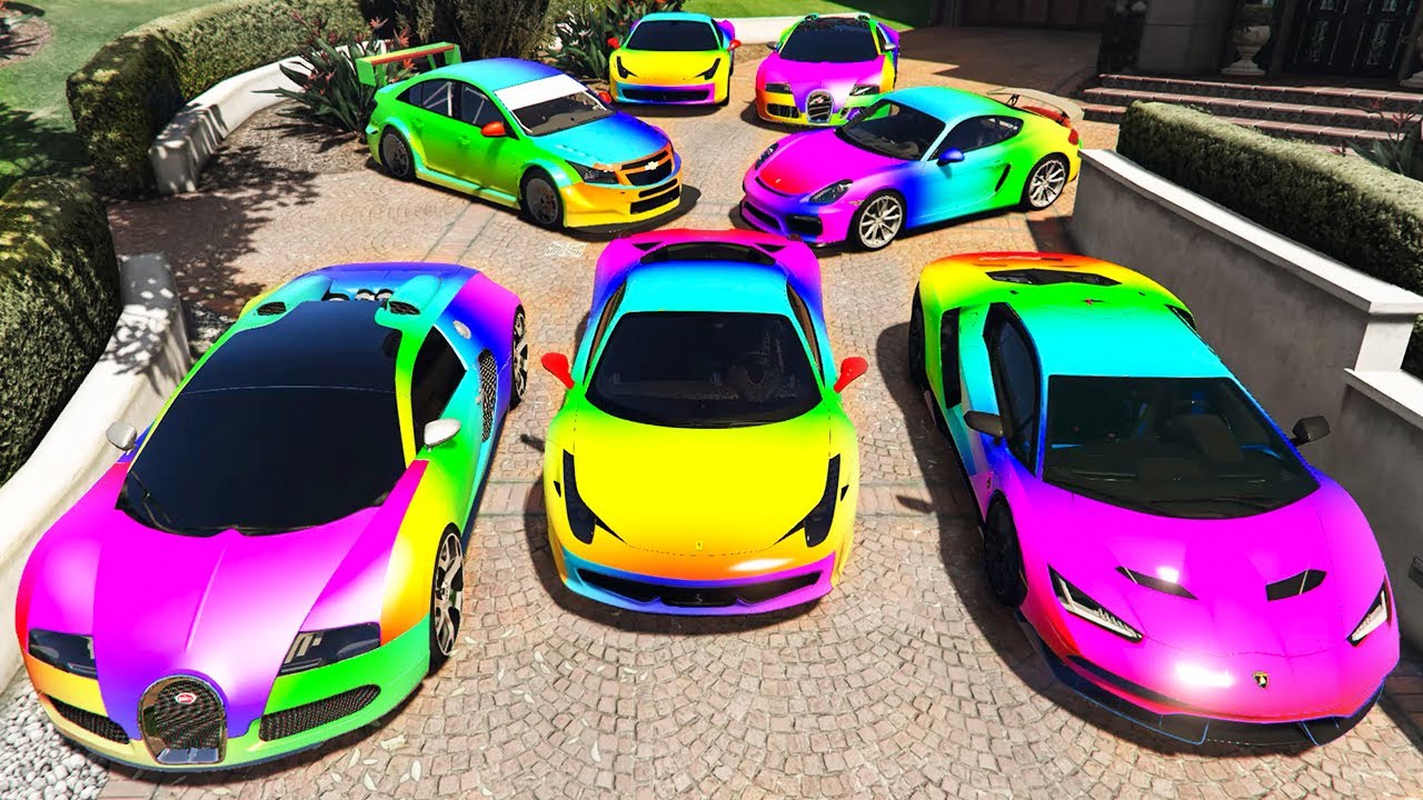 GTA 5 ✪ Stealing Luxury RAINBOW Cars with Michael ✪ (Real Life Cars #51)