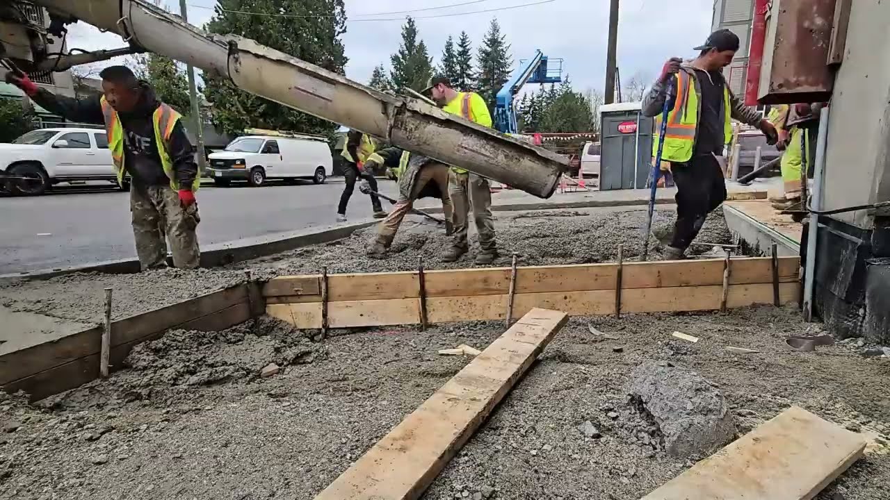DRIVEWAY AND SIDEWALK in one pour watch the entire process #concrete #sidewalk 
