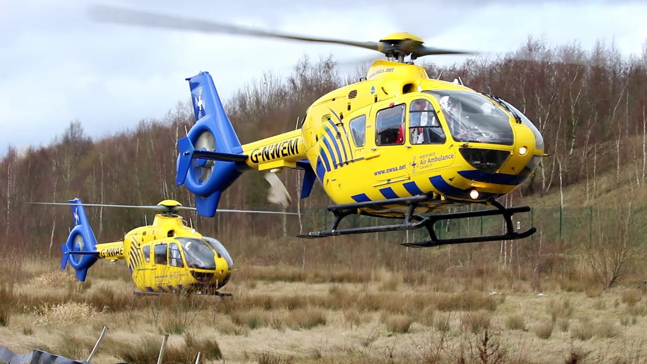 North West Air Ambulance EC-135's departing scene, after non life-threatening RTC callout.