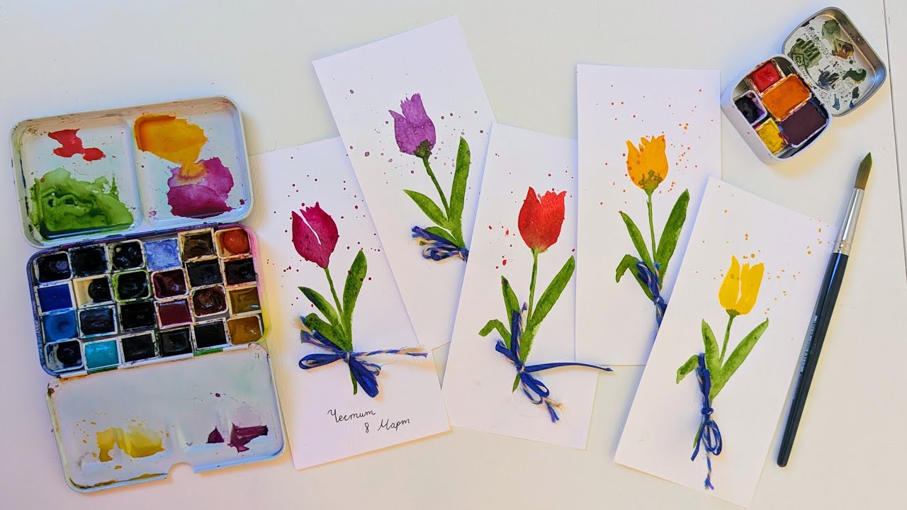 Woman's day watercolour tulip cards