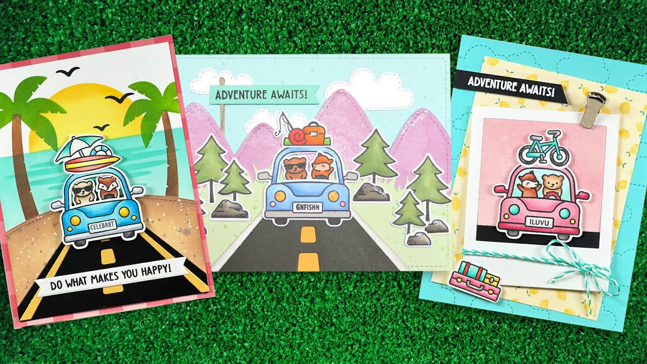 Intro to Car Critters Road Trip Add On, On the Road & Beach Sunset Stencils + 3 cards