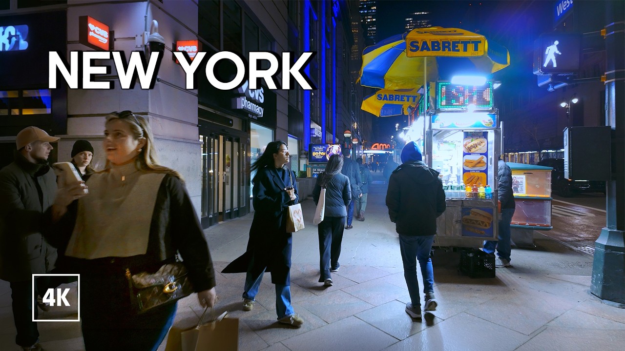 New York City Night Walk | Evening stroll in Midtown Manhattan