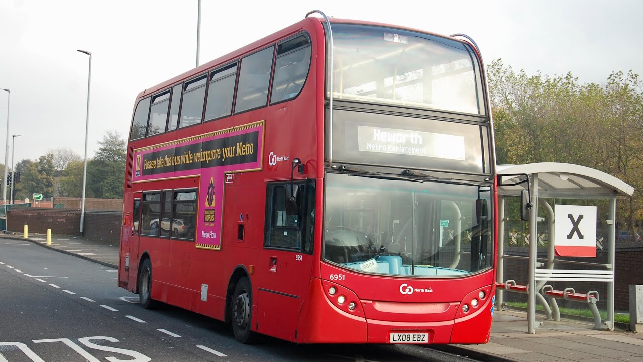 Front View & Full Route: Go North East service 900 | Heworth to South Shields | 6951/LX08EBZ
