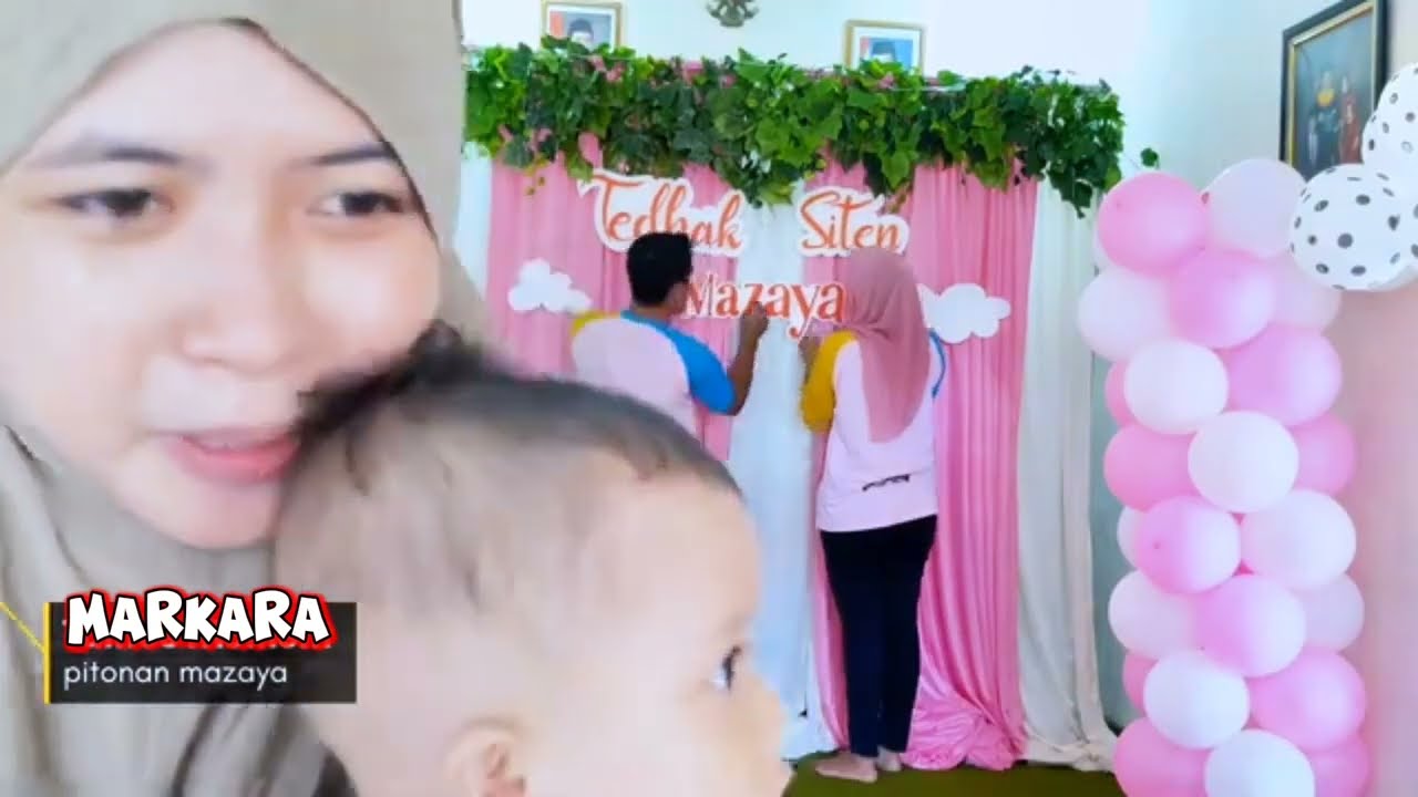 Cara membuat dekorasi backdrop tedak Siten menggunakan kain dan balon