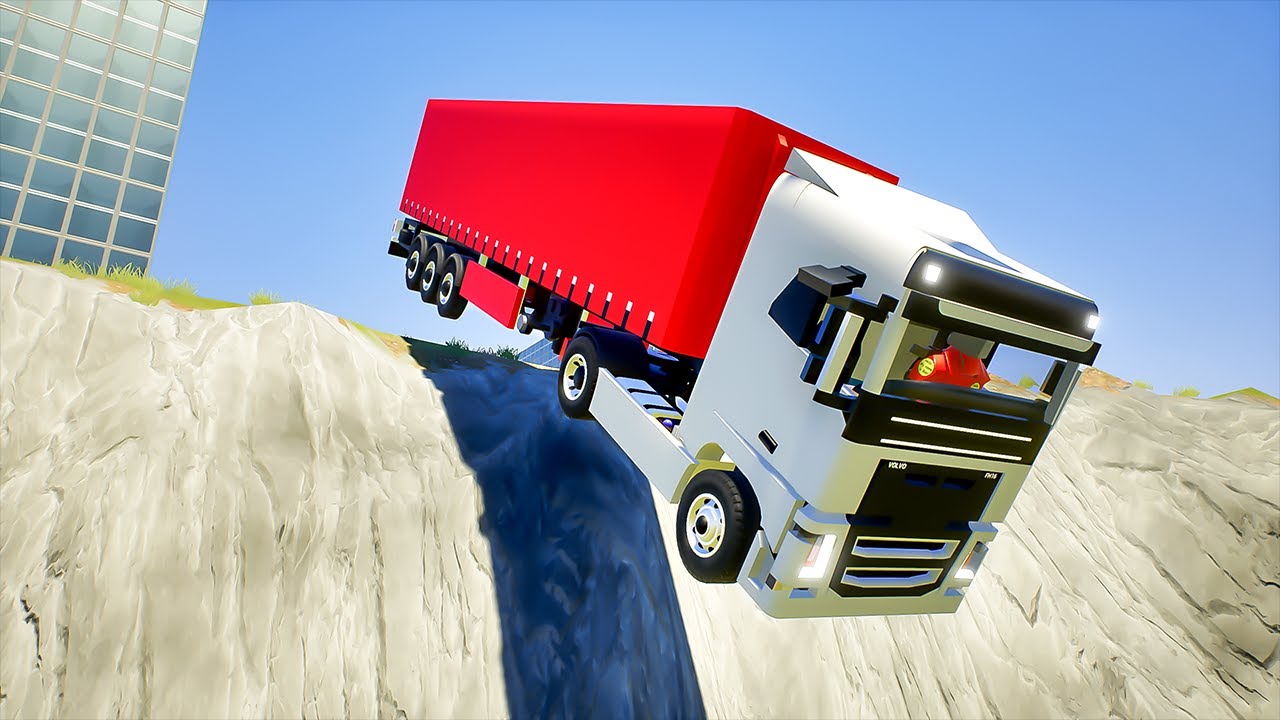 Lego Trucks Falls into Giant Pit | Brick Rigs