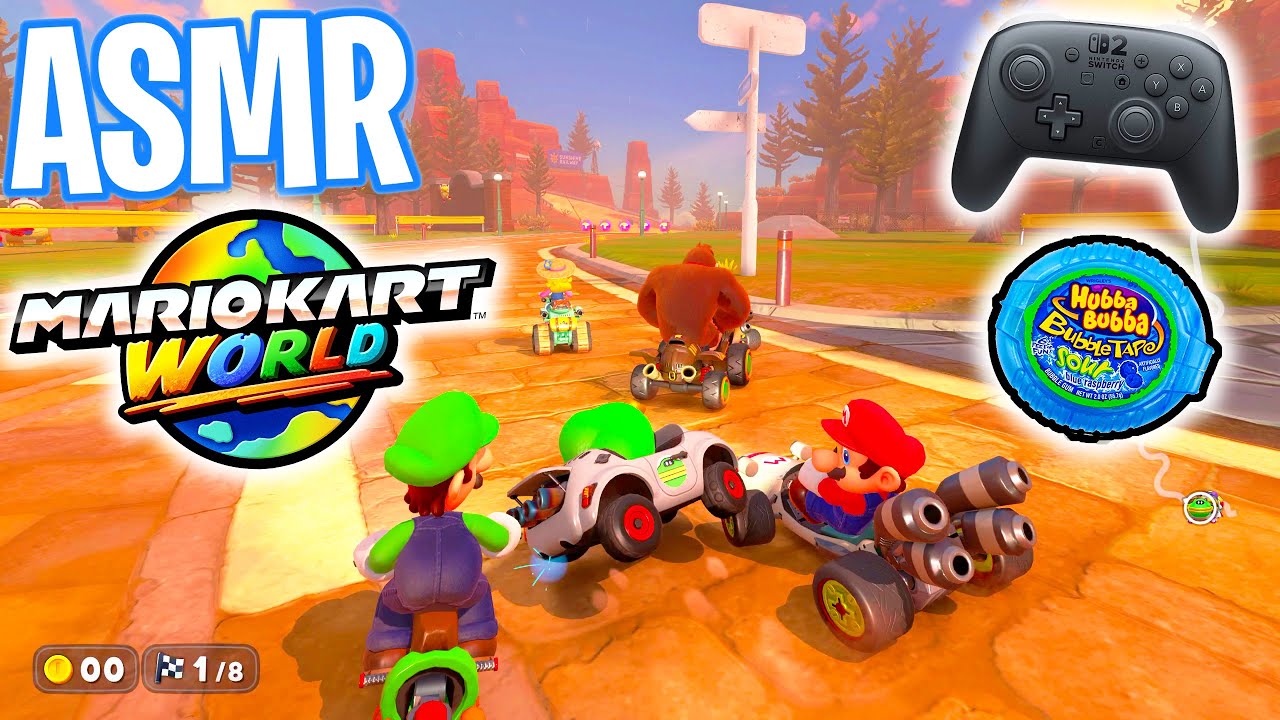 ASMR Gaming 😴🏎️ Mario Kart World Nintendo Switch 2 Gum Chewing 🎮🎧 Pro Controller Sounds + Whispers 💤