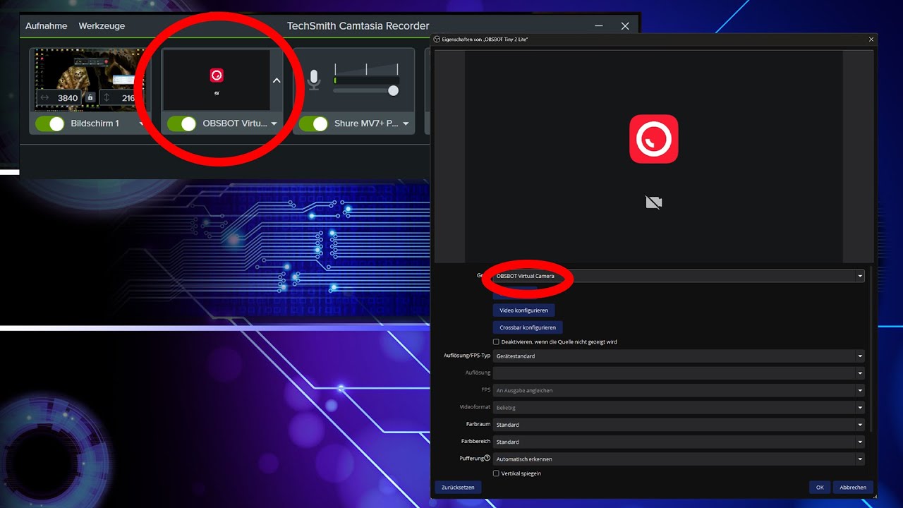 ObsBot Virtuale Cam einschalten
