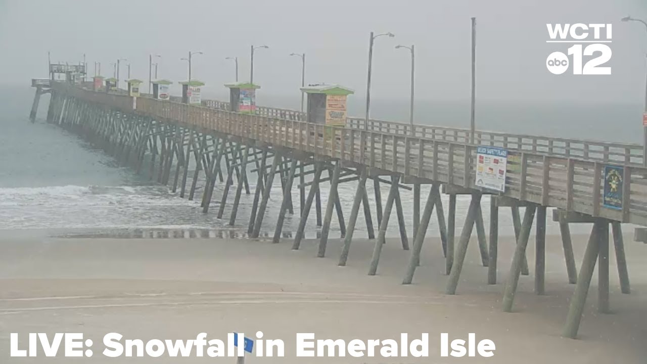 LIVE: Snowfall at Bogue Inlet Pier in Emerald Isle as winter storm moves through