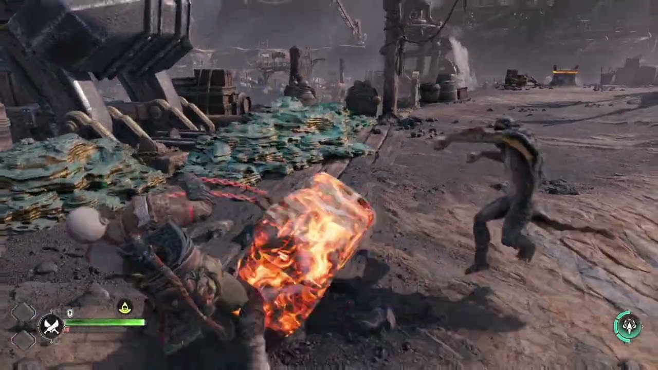 God of War Ragnarok Freeze Wooden Channel with Leviathan Axe Lower Cart Search Jarnsmida Pit Mines. 