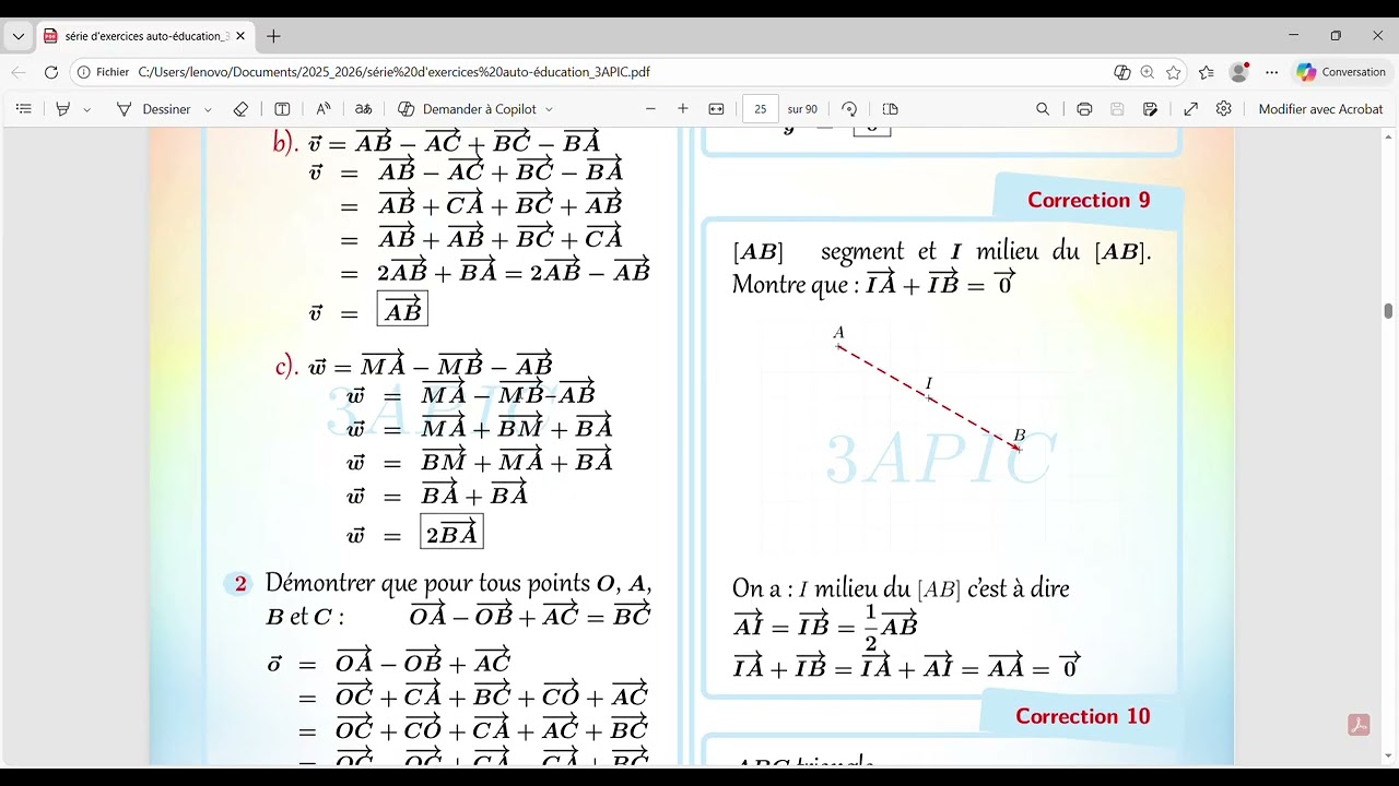 3APIC Exercices avec Corrigés Vecteurs et Translation
