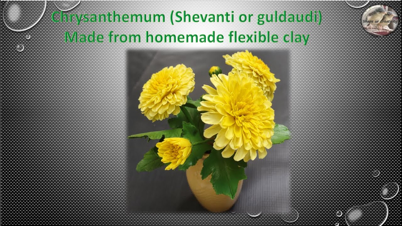 Tutorial:  Chrysanthemum (Shevanti or guldaudi) made from homemade flexible clay..DIY Clay flowers