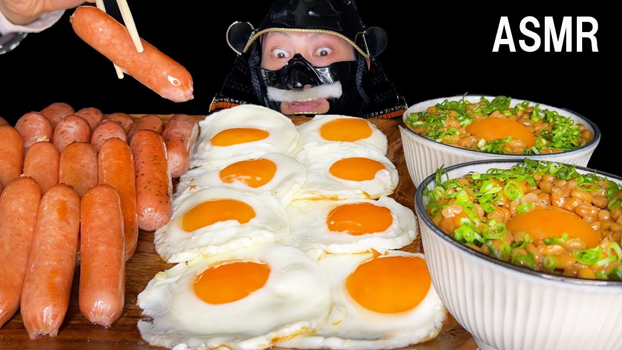 【Mukbang】Samurai eats natto rice! (Eggs and wieners too.)/ サムライが納豆ごはんを食べる!【Eating Sounds】