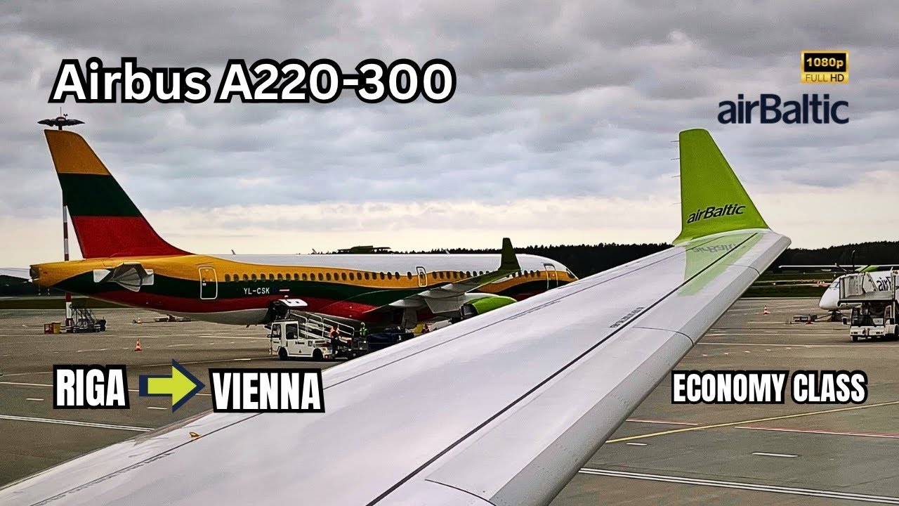 airBaltic Airbus A220-300 Wing View [HD] | Riga to Vienna
