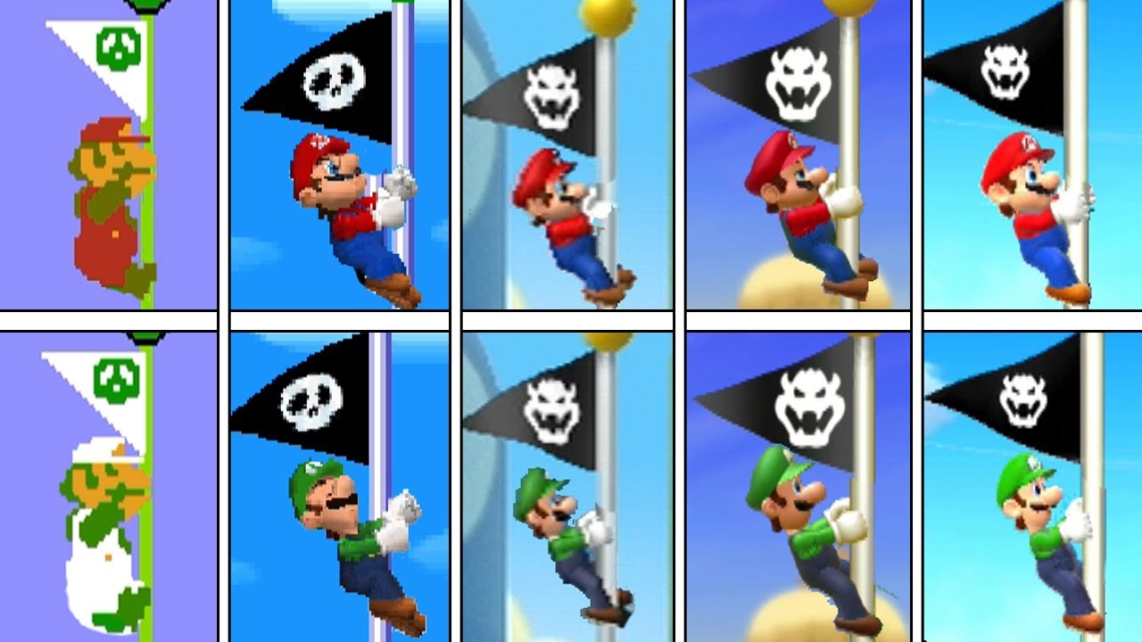 Evolution of Mario & Luigi Hitting the Top of the Flagpole (1985-2021)