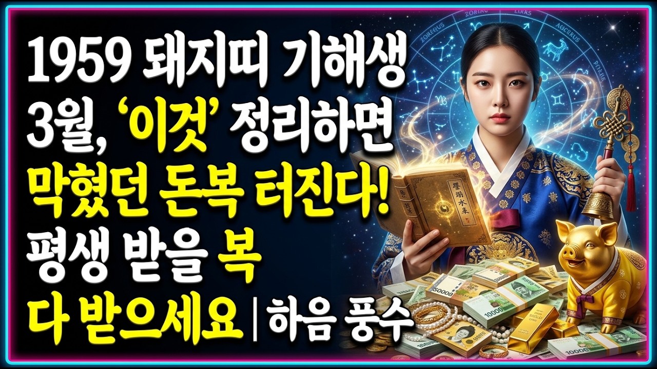 1959 돼지띠 기해생 3월, '이것' 정리하면 막혔던 돈복 터진다! 평생 받을 복 다 받으세요 | 하음 풍수