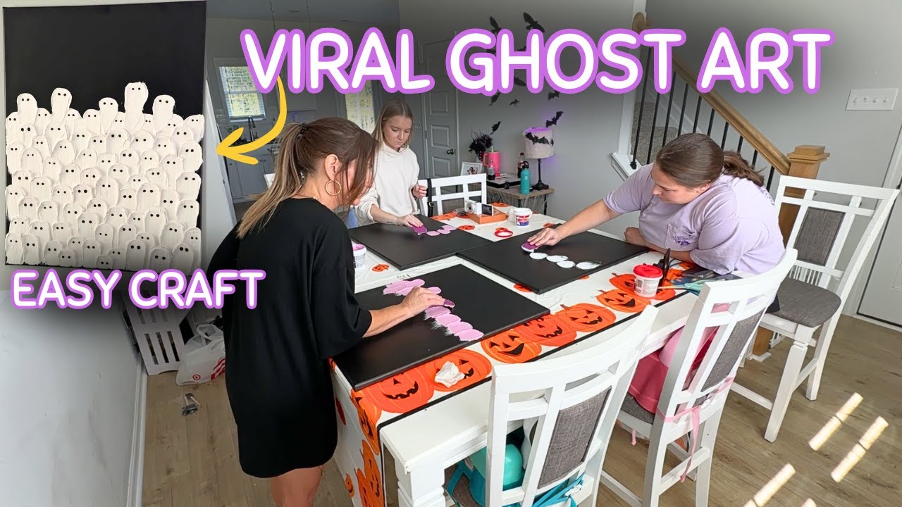 🎨👻 DIY VIRAL GHOST PAINTING from Michaels! | Spackle Ghost Canvas Tutorial 👻🎨 | Home With Tracy