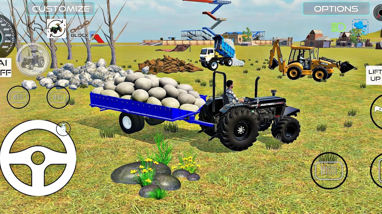 Drive JCB And Unloading Stone From Tractor And Trolley In Game ☢️ #game #gaming #jcb #tractor 