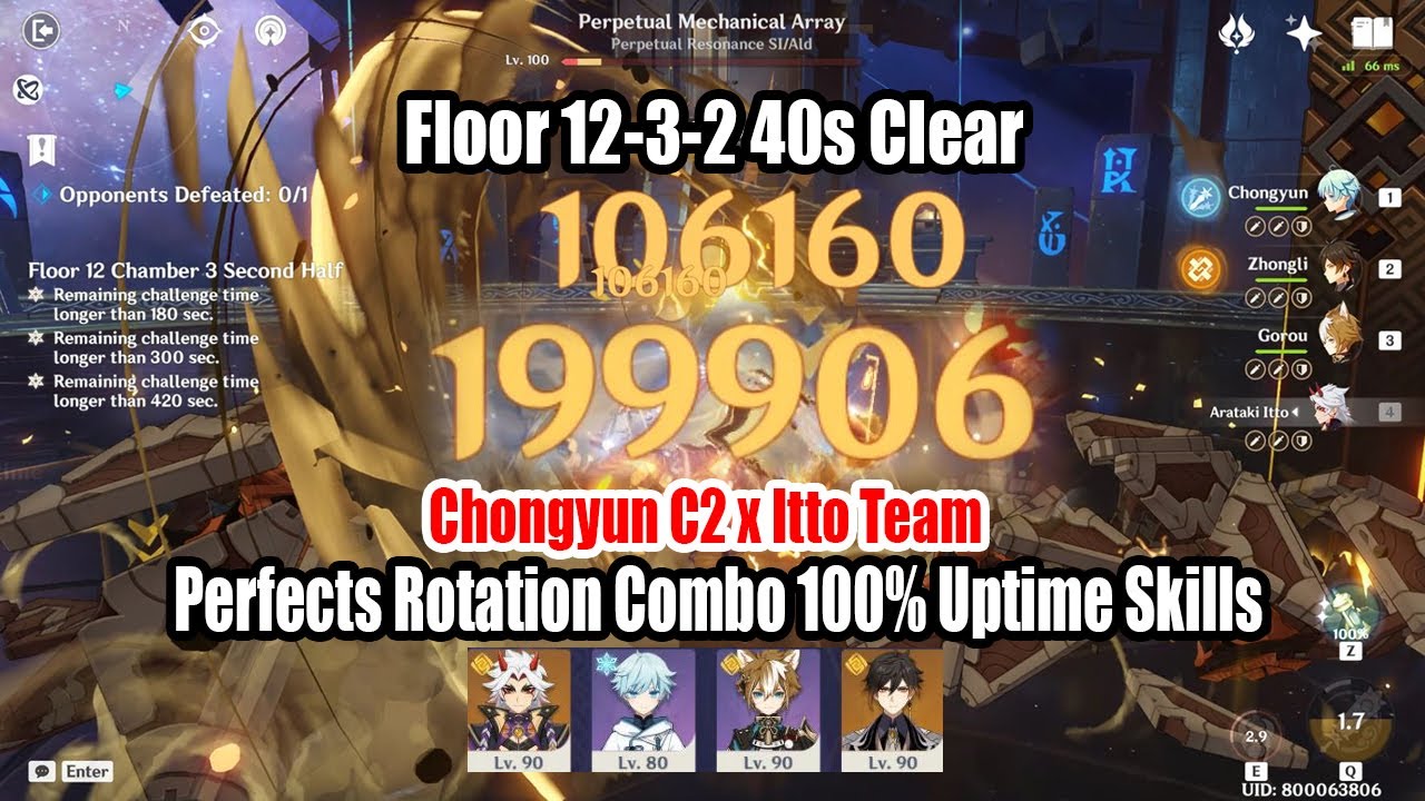 Chongyun C2 x Itto C6 Team Perfects Rotation Combo 100% Uptime Skills - 2.7 12-3-2 40s Clear
