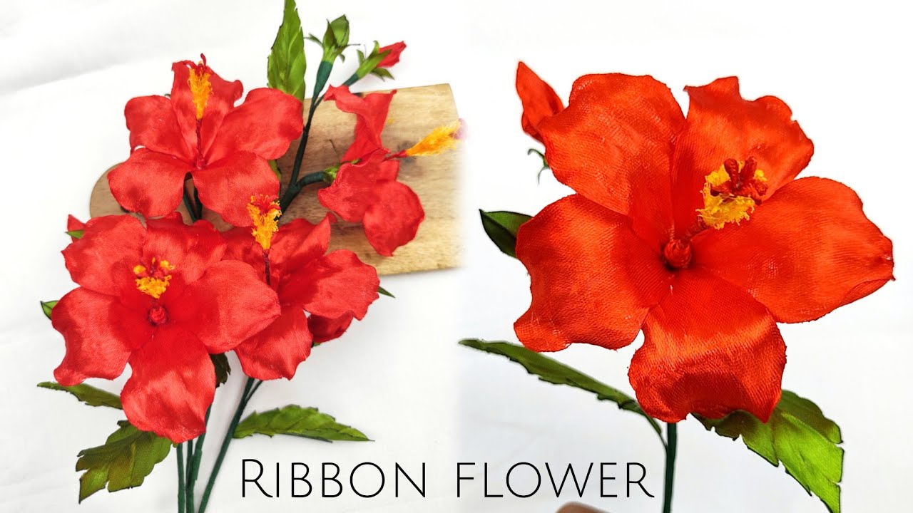 DIY hibiscus/How to make realistic flower with satin ribbon easily