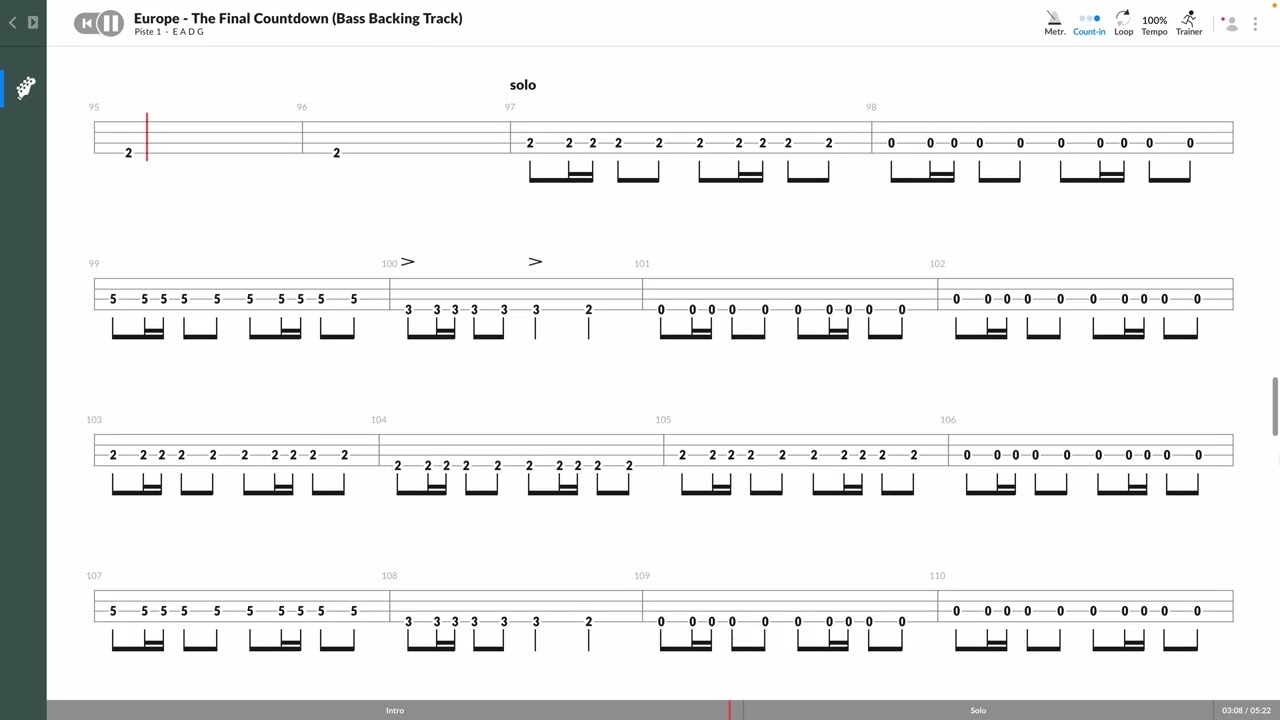 Europe - The Final Countdown (OFFICIAL BASS BACKING TRACK TAB PLAY ALONG)
