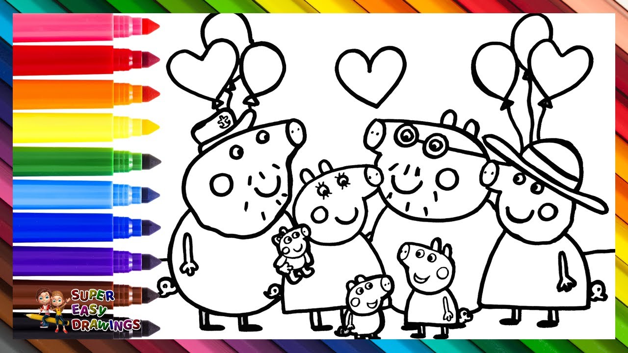 Draw And Color Peppa Pig And Her Family 🐷🐷🐷🐷🐷🐷🐷💗🌈 Drawings For Kids