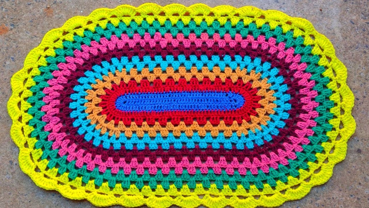 Tapete oval de croche colorido saia da crise #PATY KELLY