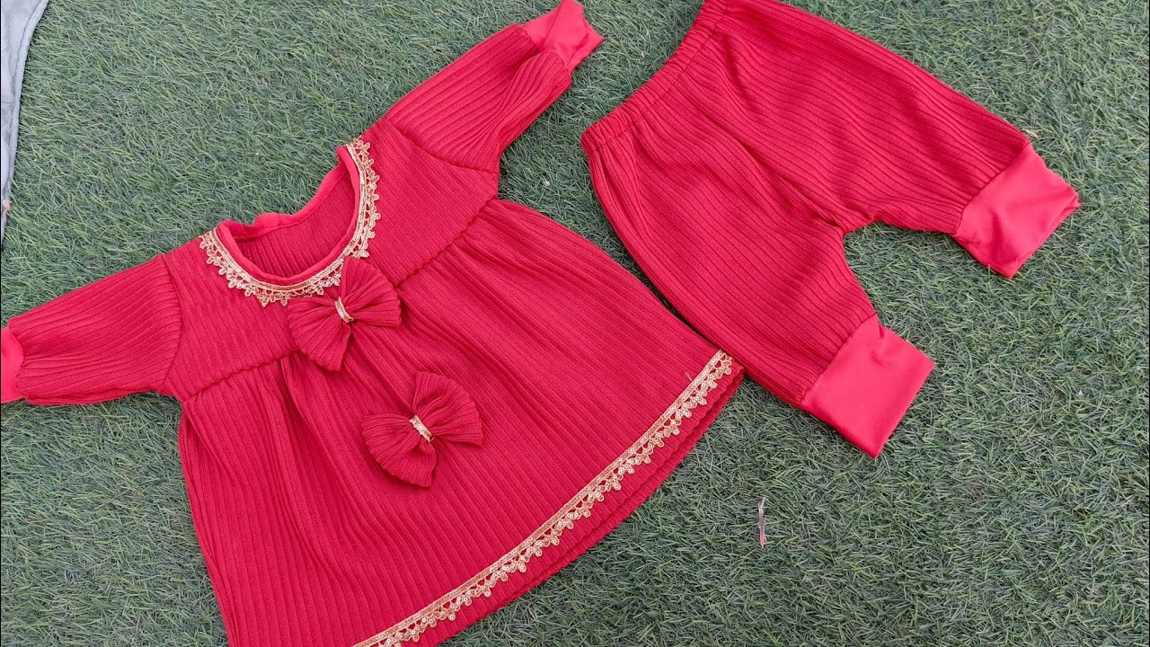 Newborn Baby Girl frock and trouser cutting and stitching tutorial | winter outfit