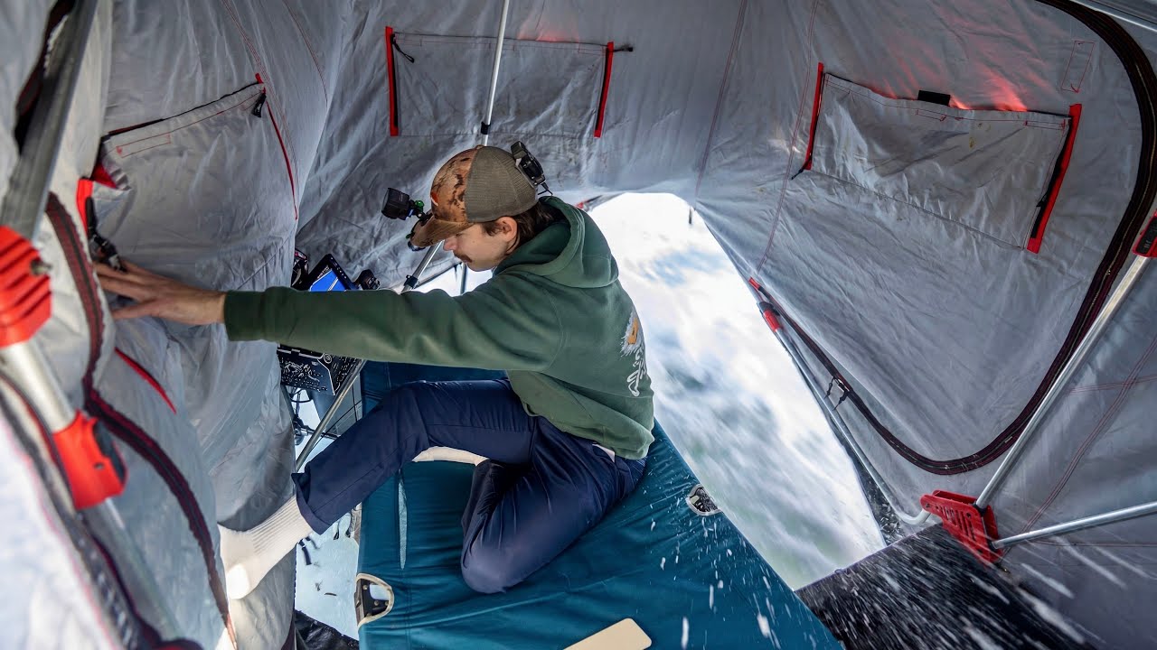 I Forgot To Anchor Down The Tent... Ice Fishing in 50°F