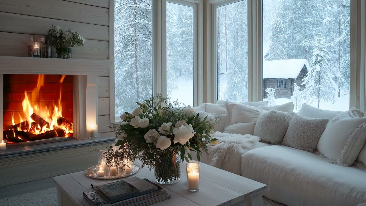 (No Ads) Soft Cozy Morning Piano and Fireplace Ambience for Reading and Working