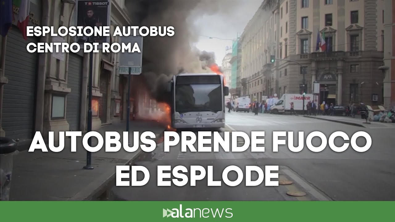 Roma, paura in centro: esplode un autobus in fiamme