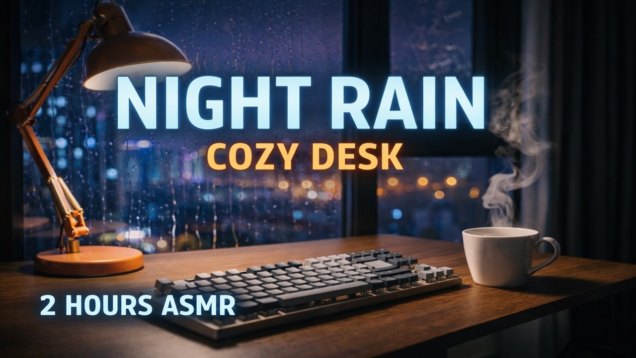 Night Rain on Window🌧️ Cozy Desk Ambience for Sleep & Focus (2 Hours)