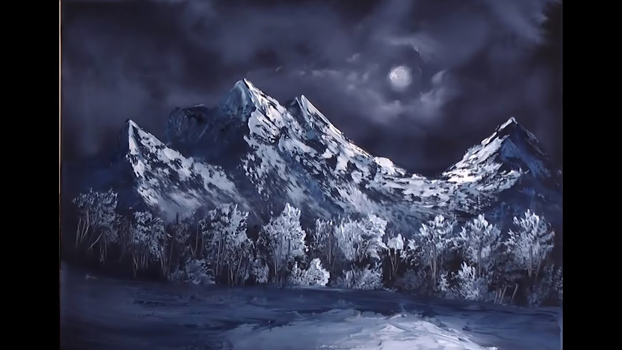 Moon shines on the Mountain - wet on wet - oil painting
