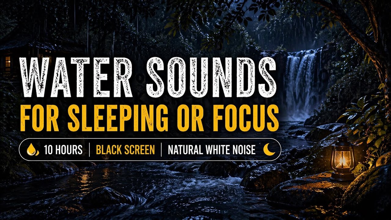 Water Sounds for Sleeping or Focus – 10 HOURS | BLACK SCREEN | Natural White Noise 🌙