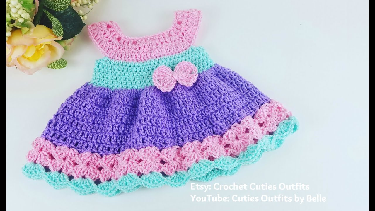 Crochet Baby Dress Free Pattern, Easter Crochet Dress Tutorial, Easy Crochet Tutorial, 0-3 Months