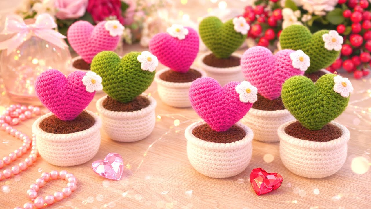 Crochet Heart Cactus Tutorial 🌵💖 Easy Amigurumi Valentine’s Day Gift Idea | DIY Mini Potted Heart 