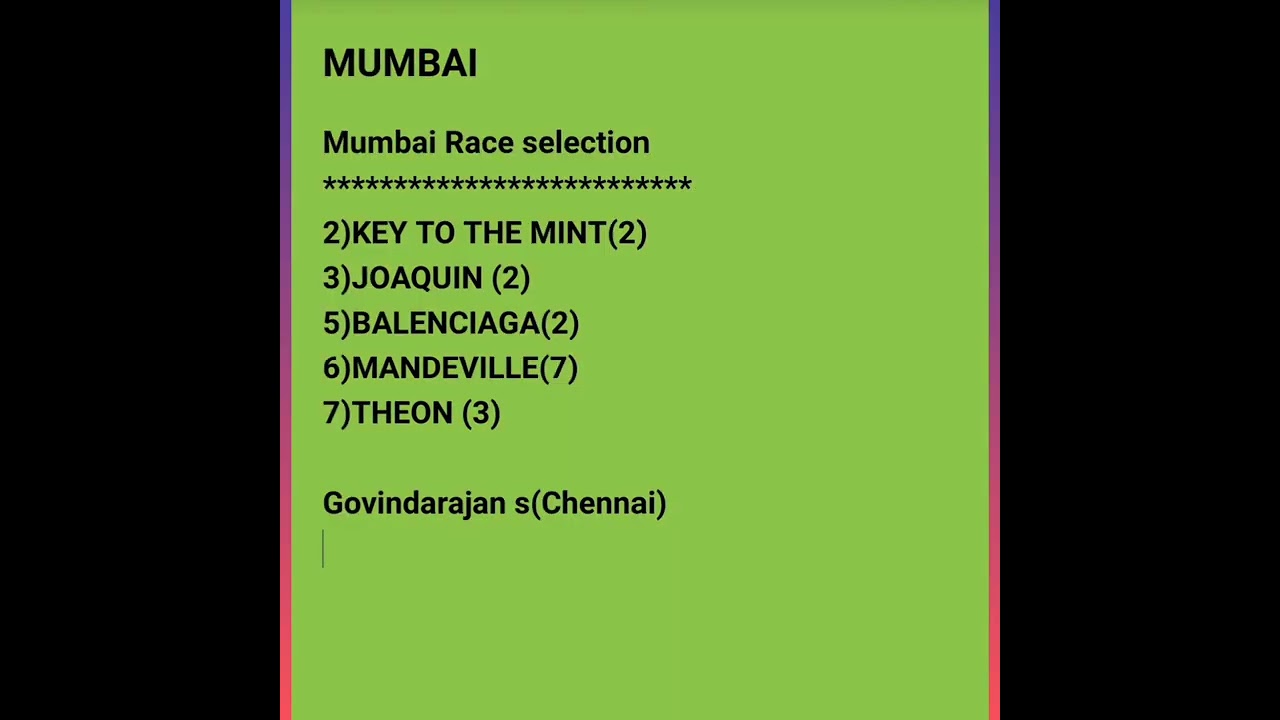 Mumbai Race selection (23/01/22)&lrm;@allindiarace channel&nbsp;