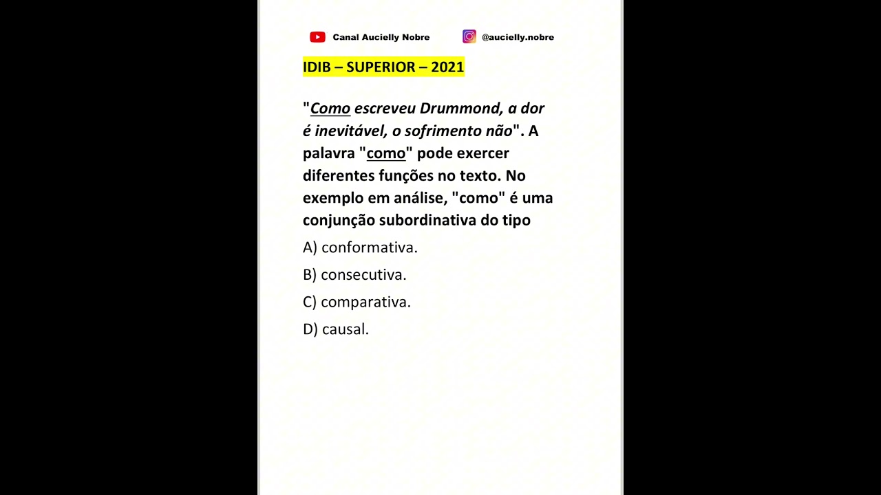 IDIB - Quest&atilde;o Comentada #portugu&ecirc;s #aprovacao #concursos #quest&atilde;ocomentada #foco #for&ccedil;a #f&eacute;