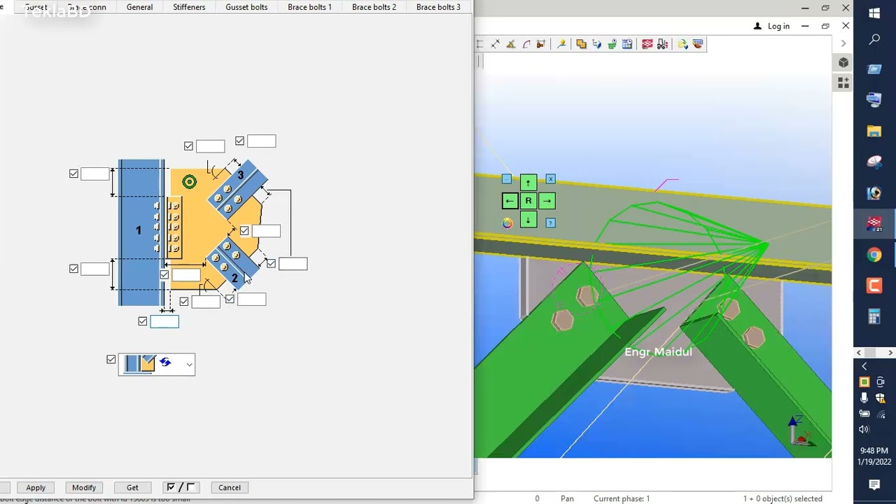 Class 8 | Setting angle bracing | tekla structures bangla