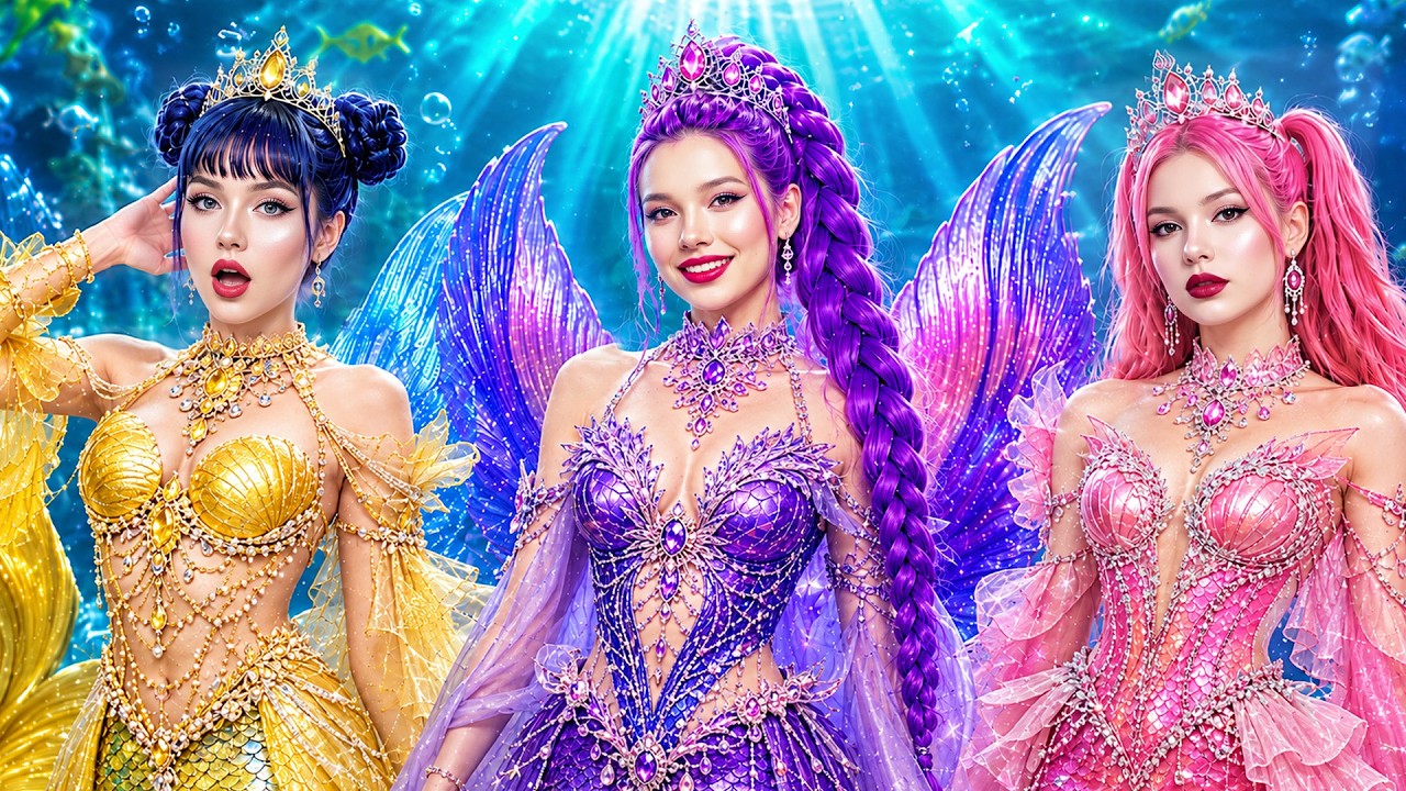 🧜&zwj;♀️🌈 Преображение в русалок: радужные девочки стали русалками на конкурсе костюмов!