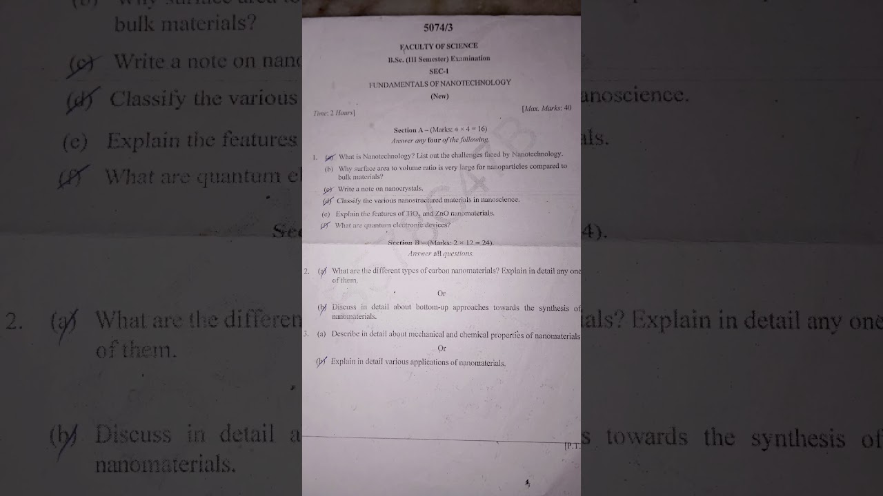 KU 3rd sem nano technology 2023 question paper