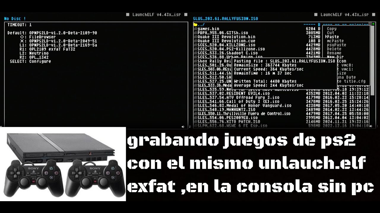 grabando juegos en la misma consola ps2 con unlauch.elf exfat ,sin pc