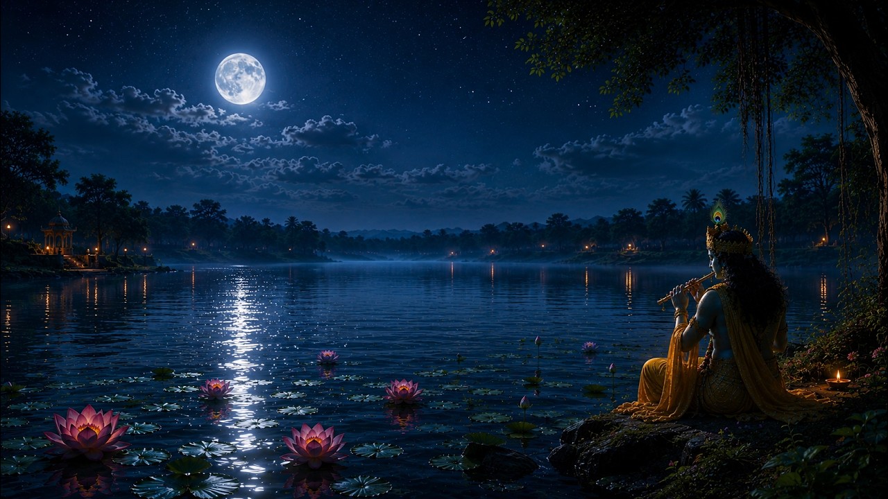 Moon Lotus Lake | Krishna Flute Sleep Meditation