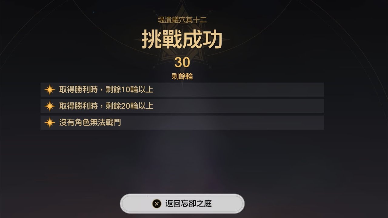 混沌回憶 堤潰蟻穴其十二上半 0T       8金dot隊（可壓兩金） 下半記憶9金