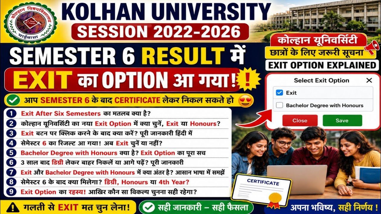 Semester 6 Result में Exit Option आ गया 😱 | Exit After Six Semesters का पूरा सच | Kolhan University