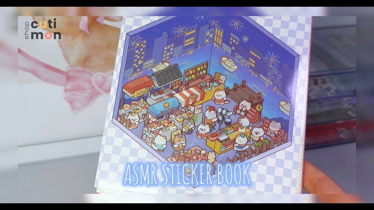ASMR | DIY | 3D Sticker - Cat Night Market With Scene Sticker Book
