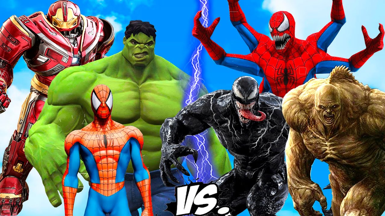 Team Spider-man & Incredible Hulk & Hulkbuster VS Abomination & Venom & Spider man Six Armed