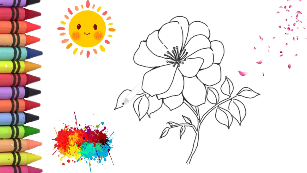 Menggambar, melukis dan mewarnain bunga daun