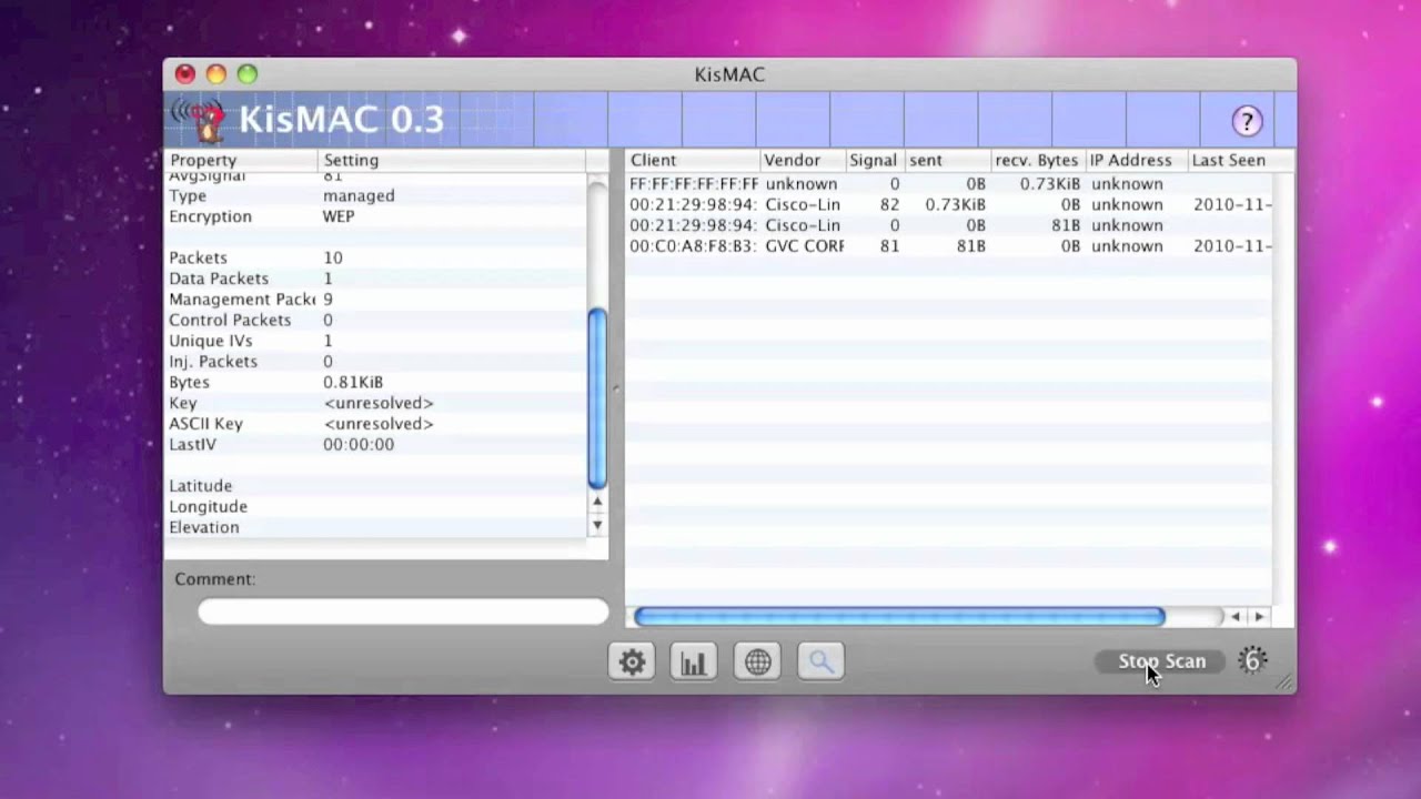 Cracking WEP keys with KisMac