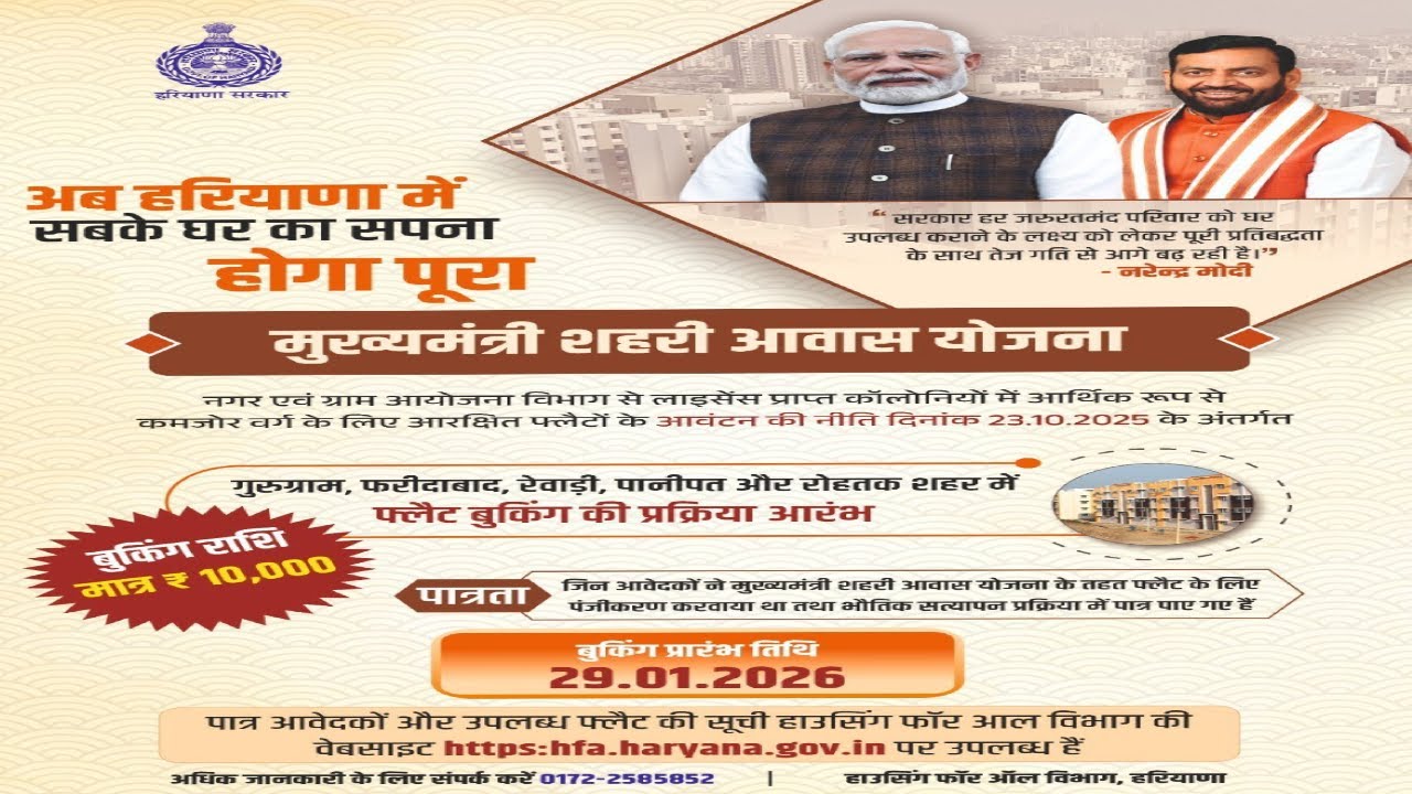 CM Awas yojana 2026 | गुरुग्राम, फरीदाबाद, रेवाड़ी, रोहतक और पानीपत वाले एसे करे फ्लैट बुकिंग