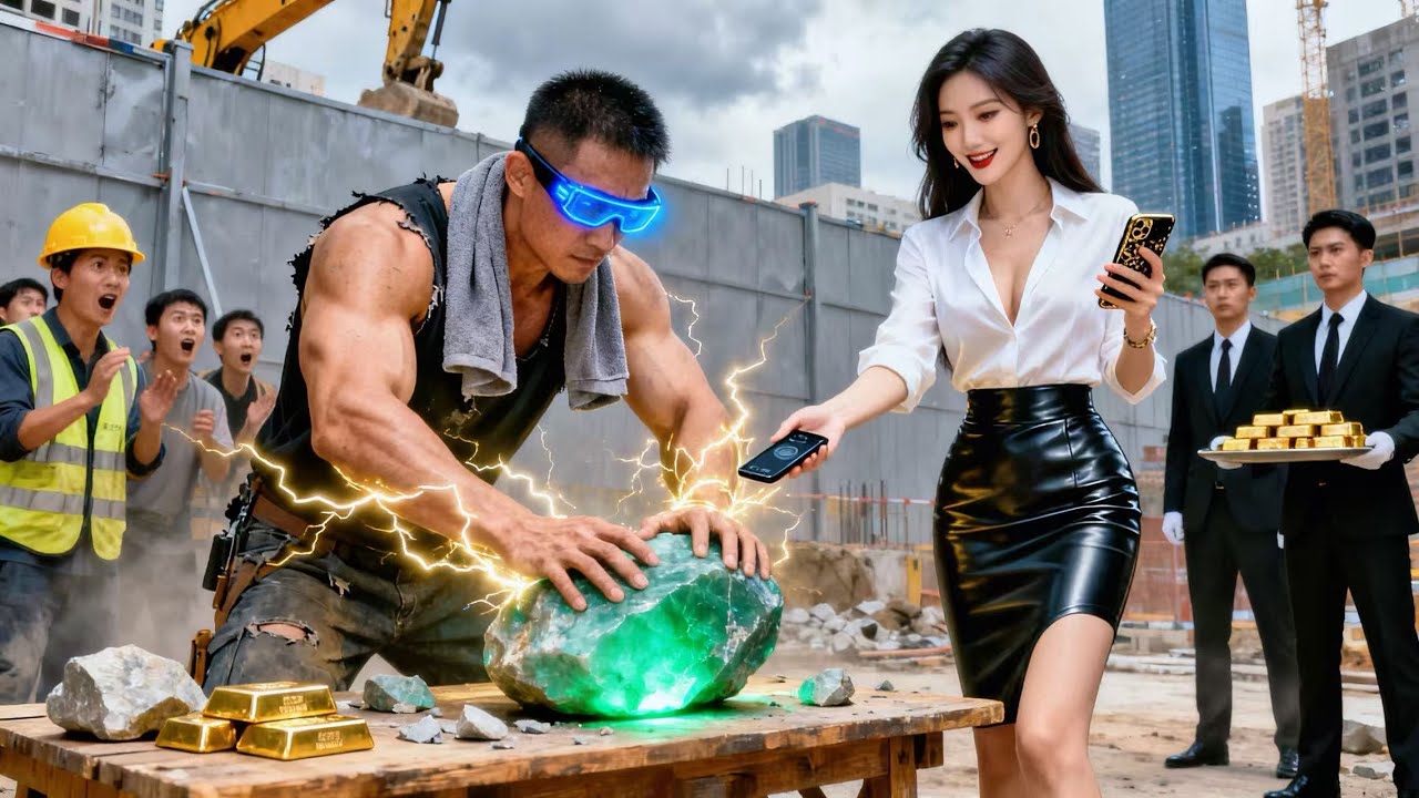 搬磚工逛賭石攤隨手撿漏！破石一刀切出千億翡翠，性感女總裁豪擲求嫁只為收購！#短劇 #movie #搞笑 #赌石